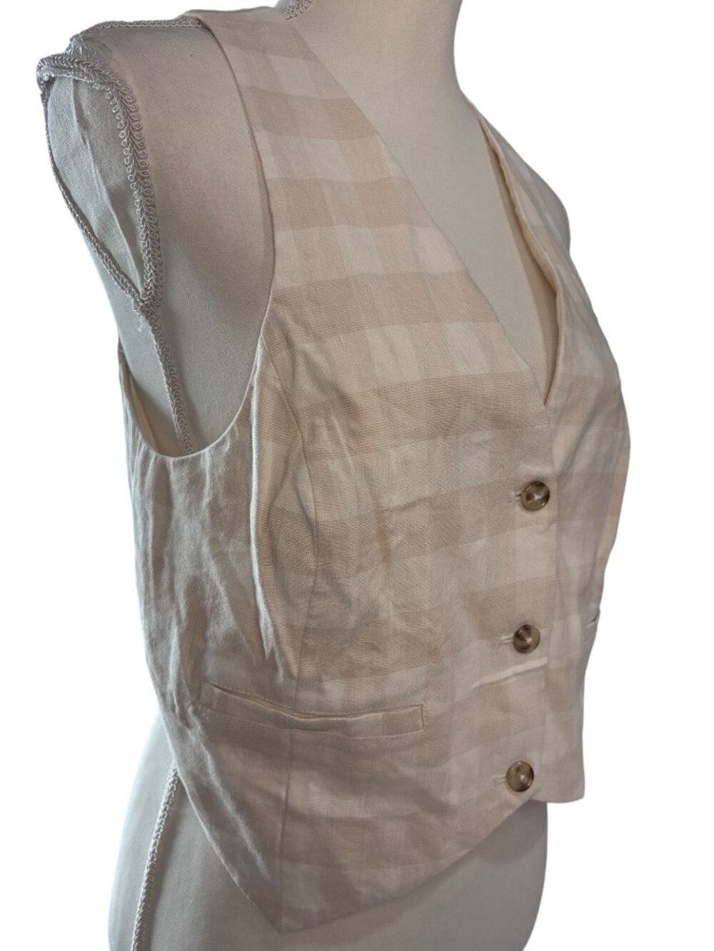 SIMKHAI x RTR Plaid Deb Vest in Beige Medium Womens Sleeveless Tank Top - Picture 6 of 9